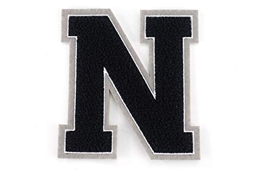 Frottee Buchstabe A-Z | Schwarz, Weiß, Grau | 9,5 cm hoch | Varsity Letter N von Naehgedoens.de