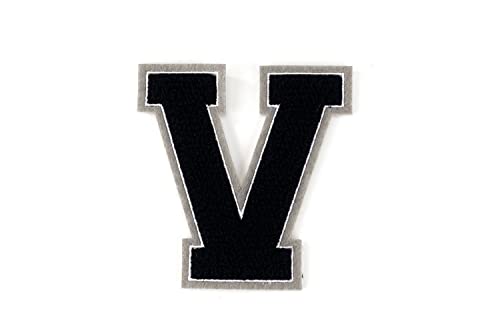 Frottee Buchstabe A-Z | Schwarz, Weiß, Grau | 9,5 cm hoch | Varsity Letter V von Naehgedoens.de