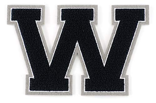 Frottee Buchstabe A-Z | Schwarz, Weiß, Grau | 9,5 cm hoch | Varsity Letter W von Naehgedoens.de