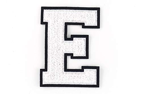 Frottee Buchstabe A-Z | Weiß, Schwarz | 9,5 cm hoch | Varsity Letter E von Nähgedöns.de