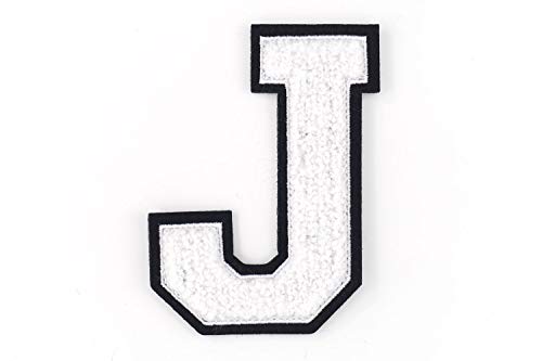 Frottee Buchstabe A-Z | Weiß, Schwarz | 9,5 cm hoch | Varsity Letter J von Nähgedöns.de