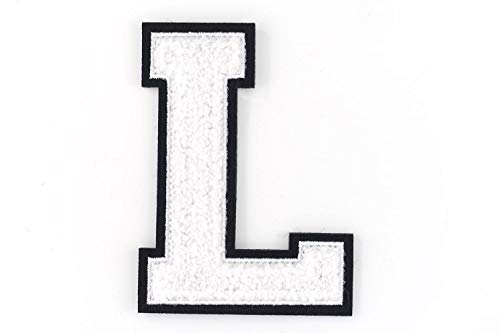 Frottee Buchstabe A-Z | Weiß, Schwarz | 9,5 cm hoch | Varsity Letter L von Nähgedöns.de