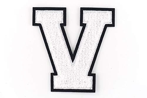 Frottee Buchstabe A-Z | Weiß, Schwarz | 9,5 cm hoch | Varsity Letter V von Nähgedöns.de