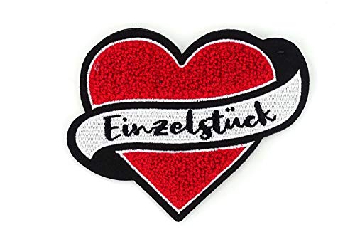 Naehgedoens.de Aufnäher Herz Einzelstück | Rot, Weiß, Schwarz | 12 x 9,5 cm | Patch von Naehgedoens.de