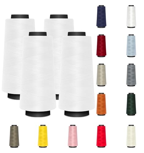 4 KONEN - Nähmit - Overlockgarn Nähgarn je 1500 Meter - 100% Polyester Garn für Overlock Coverlock & Coverstich Nähmaschinen - Fadenstärke 40/2 (120er) (A02-501-weiss) von Nähmit