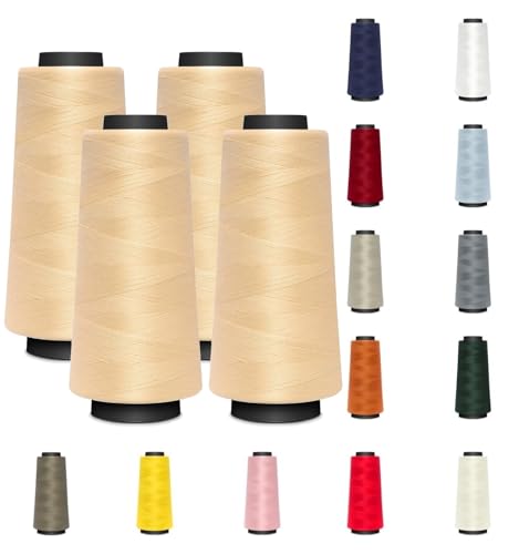 4 KONEN - Nähmit - Overlockgarn Nähgarn je 1500 Meter - 100% Polyester Garn für Overlock Coverlock & Coverstich Nähmaschinen - Fadenstärke 40/2 (120er) (A03-841-champagne) von Nähmit