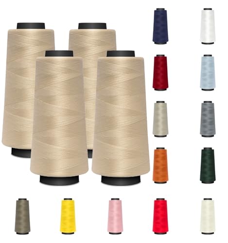 4 KONEN - Nähmit - Overlockgarn Nähgarn je 1500 Meter - 100% Polyester Garn für Overlock Coverlock & Coverstich Nähmaschinen - Fadenstärke 40/2 (120er) (A04-572-sand) von Nähmit