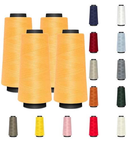 4 KONEN - Nähmit - Overlockgarn Nähgarn je 1500 Meter - 100% Polyester Garn für Overlock Coverlock & Coverstich Nähmaschinen - Fadenstärke 40/2 (120er) (A05-506-gelb) von Nähmit