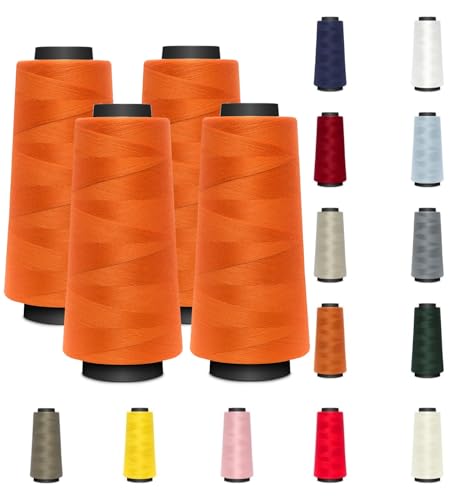 4 KONEN - Nähmit - Overlockgarn Nähgarn je 1500 Meter - 100% Polyester Garn für Overlock Coverlock & Coverstich Nähmaschinen - Fadenstärke 40/2 (120er) (A06-849-orange) von Nähmit