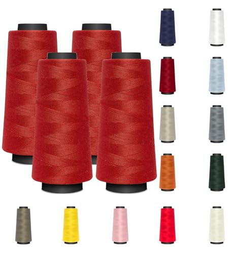 4 KONEN - Nähmit - Overlockgarn Nähgarn je 1500 Meter - 100% Polyester Garn für Overlock Coverlock & Coverstich Nähmaschinen - Fadenstärke 40/2 (120er) (A09-820-rot) von Nähmit