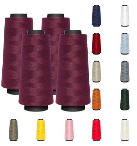 4 KONEN - Nähmit - Overlockgarn Nähgarn je 1500 Meter - 100% Polyester Garn für Overlock Coverlock & Coverstich Nähmaschinen - Fadenstärke 40/2 (120er) (A10-527-weinrot) von Nähmit