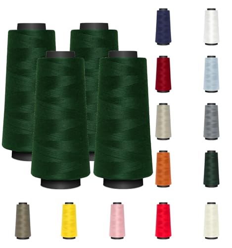 4 KONEN - Nähmit - Overlockgarn Nähgarn je 1500 Meter - 100% Polyester Garn für Overlock Coverlock & Coverstich Nähmaschinen - Fadenstärke 40/2 (120er) (A11-890-tanne) von Nähmit