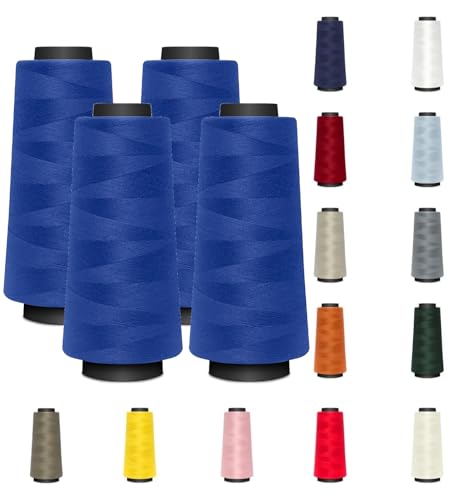 4 KONEN - Nähmit - Overlockgarn Nähgarn je 1500 Meter - 100% Polyester Garn für Overlock Coverlock & Coverstich Nähmaschinen - Fadenstärke 40/2 (120er) (A13-918-royalblau) von Nähmit