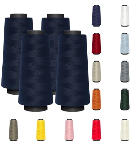 4 KONEN - Nähmit - Overlockgarn Nähgarn je 1500 Meter - 100% Polyester Garn für Overlock Coverlock & Coverstich Nähmaschinen - Fadenstärke 40/2 (120er) (A14-058-marine) von Nähmit