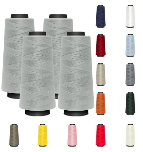 4 KONEN - Nähmit - Overlockgarn Nähgarn je 1500 Meter - 100% Polyester Garn für Overlock Coverlock & Coverstich Nähmaschinen - Fadenstärke 40/2 (120er) (A15-576-hellgrau) von Nähmit