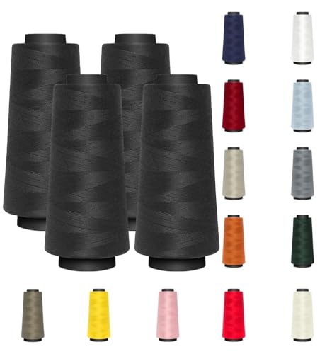 4 KONEN - Nähmit - Overlockgarn Nähgarn je 1500 Meter - 100% Polyester Garn für Overlock Coverlock & Coverstich Nähmaschinen - Fadenstärke 40/2 (120er) (A16-075-kohle) von Nähmit