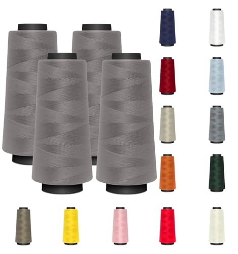 4 KONEN - Nähmit - Overlockgarn Nähgarn je 1500 Meter - 100% Polyester Garn für Overlock Coverlock & Coverstich Nähmaschinen - Fadenstärke 40/2 (120er) (A16-578-mausgrau) von Nähmit