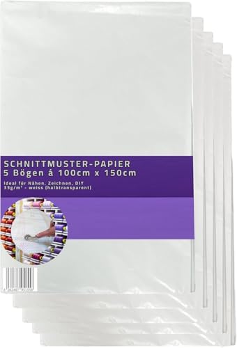 5 Bögen Reißfestes Schnittmusterpapier – 100cm x 150cm Seidenpapier Halbtransparent zum Abpausen von Schnittmuster für Stoffe Kopierpapier Schneider Papier von Nähmit