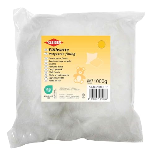 Nähmit - Füllwatte 1kg Ökotex antiallergisch waschbar 60°C hochflauschig Kissenfüllung Bastelwatte Füllmaterial Stopfmaterial, aus Polyester Hohlfaser, Weiß von Nähmit