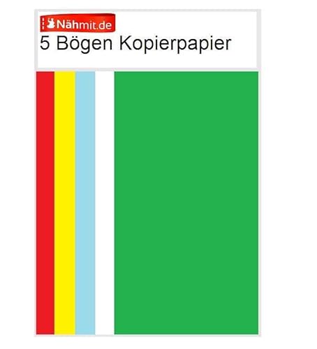 Nähmit Kopierpapier 5 Farbig Stoffmusterpapier Transferpapier Kreidepapier Schnittmuster Nähen, 5 Bögen, 17x50cm, rot, weiss, hellblau, gelb, grün von Nähmit