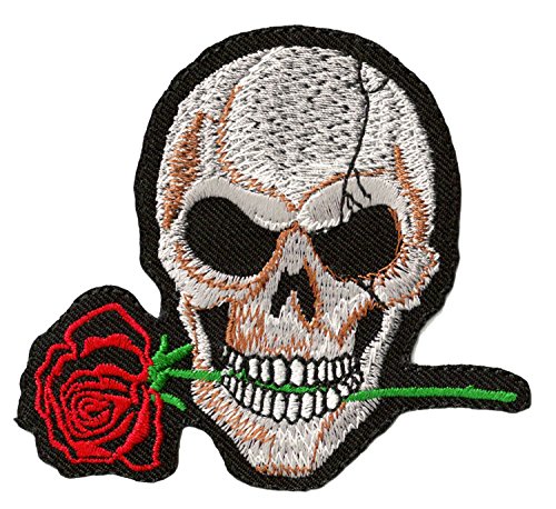 NagaPatches Aufnäher zum Aufbügeln, Motiv Skull and Rose von NagaPatches