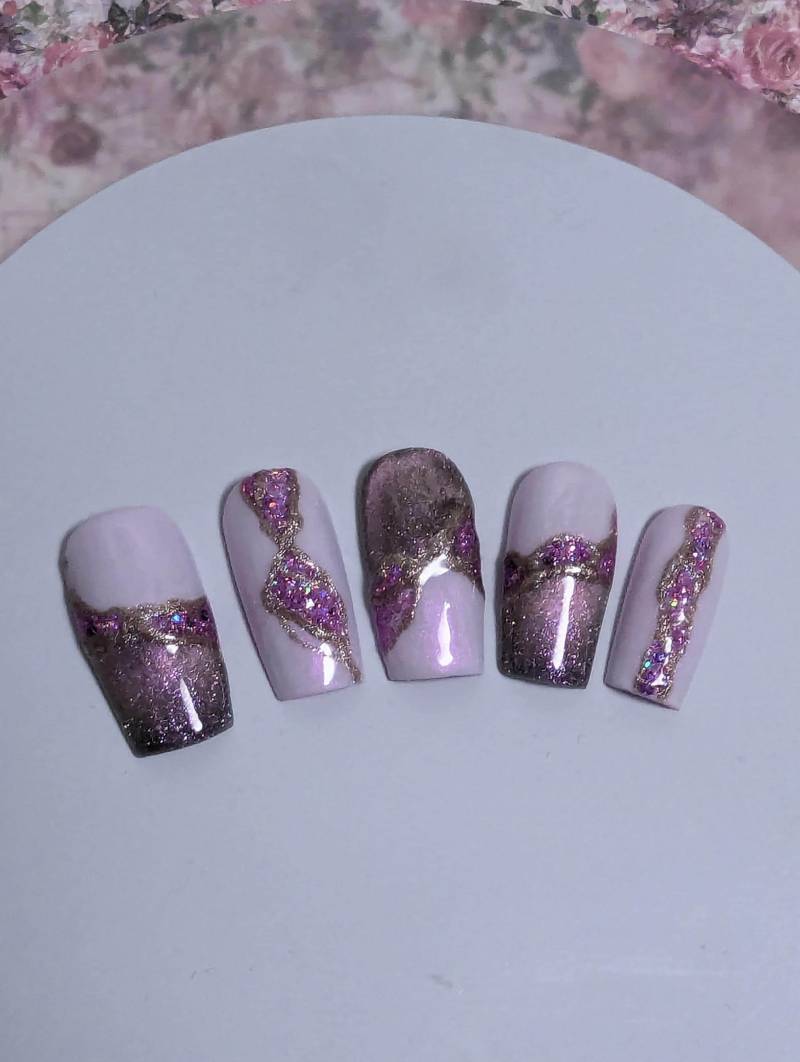 Press On Nails Set/Nägel Gelnägel /Kunstnägel Lila Mit Glitzer von NagelUniversum