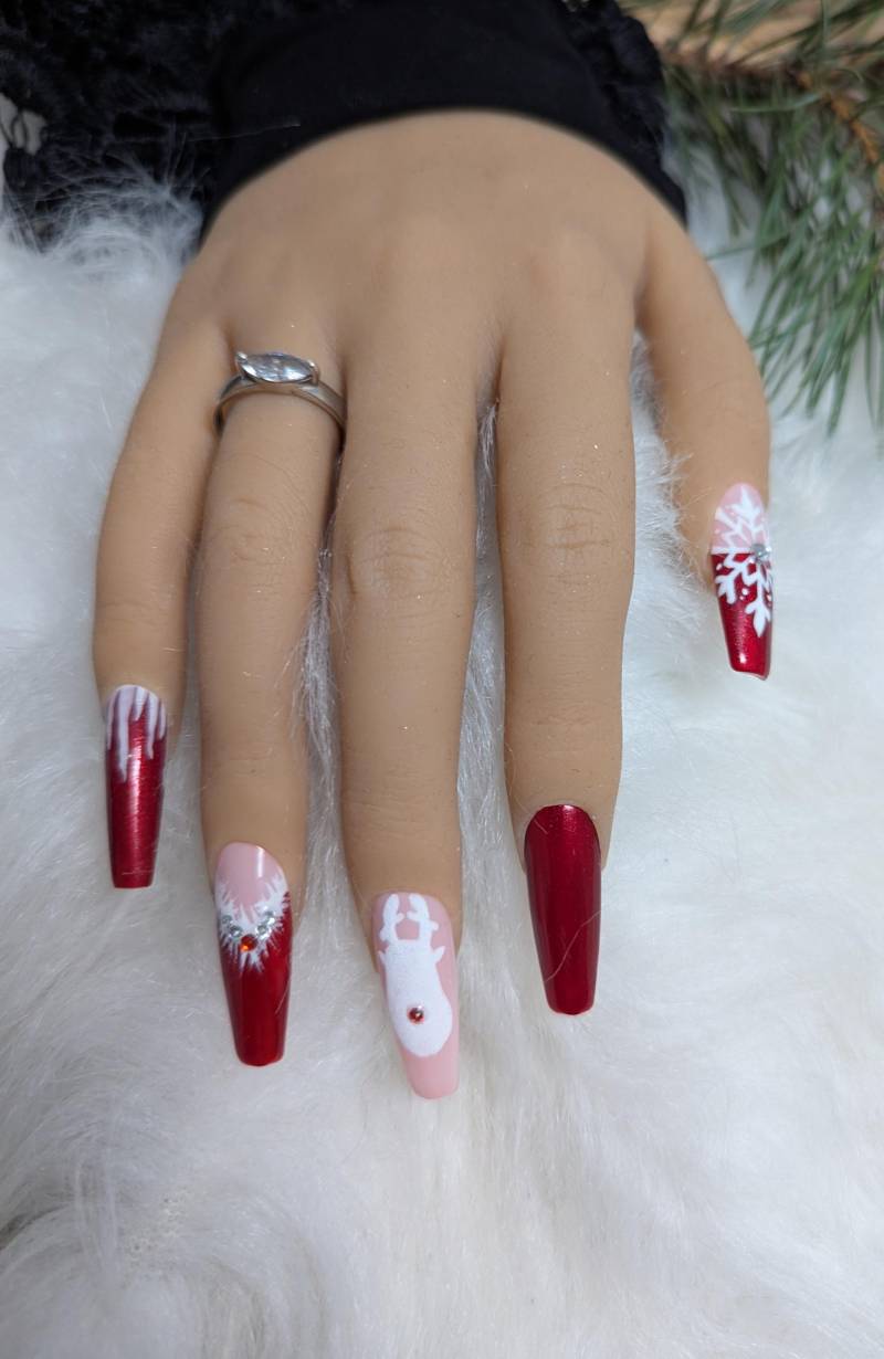 Weihnachtsnägel/Press On Nails Set Nägel Gelnägel /Kunstnägel Rot Weiß von NagelUniversum