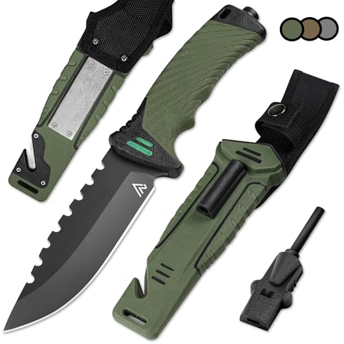 Naifu® - The Hunter X Outdoor Messer Feststehende Messer 12 CM - mit Kydex Holster - Bushcraft Messer - Perfektes Survival Messer - Feuerstarter und Schleifstein enthalten von Naifu