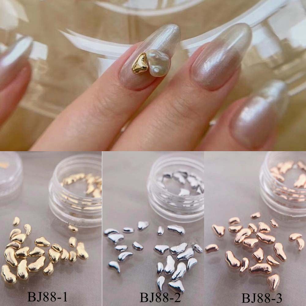1Jar Nail Art Gemischte Unregelmäßige Dekorationen in Glas Gold Silber Und Roségold Mix Perlen 3D Metall Deko Bj88 von NailAngel2019