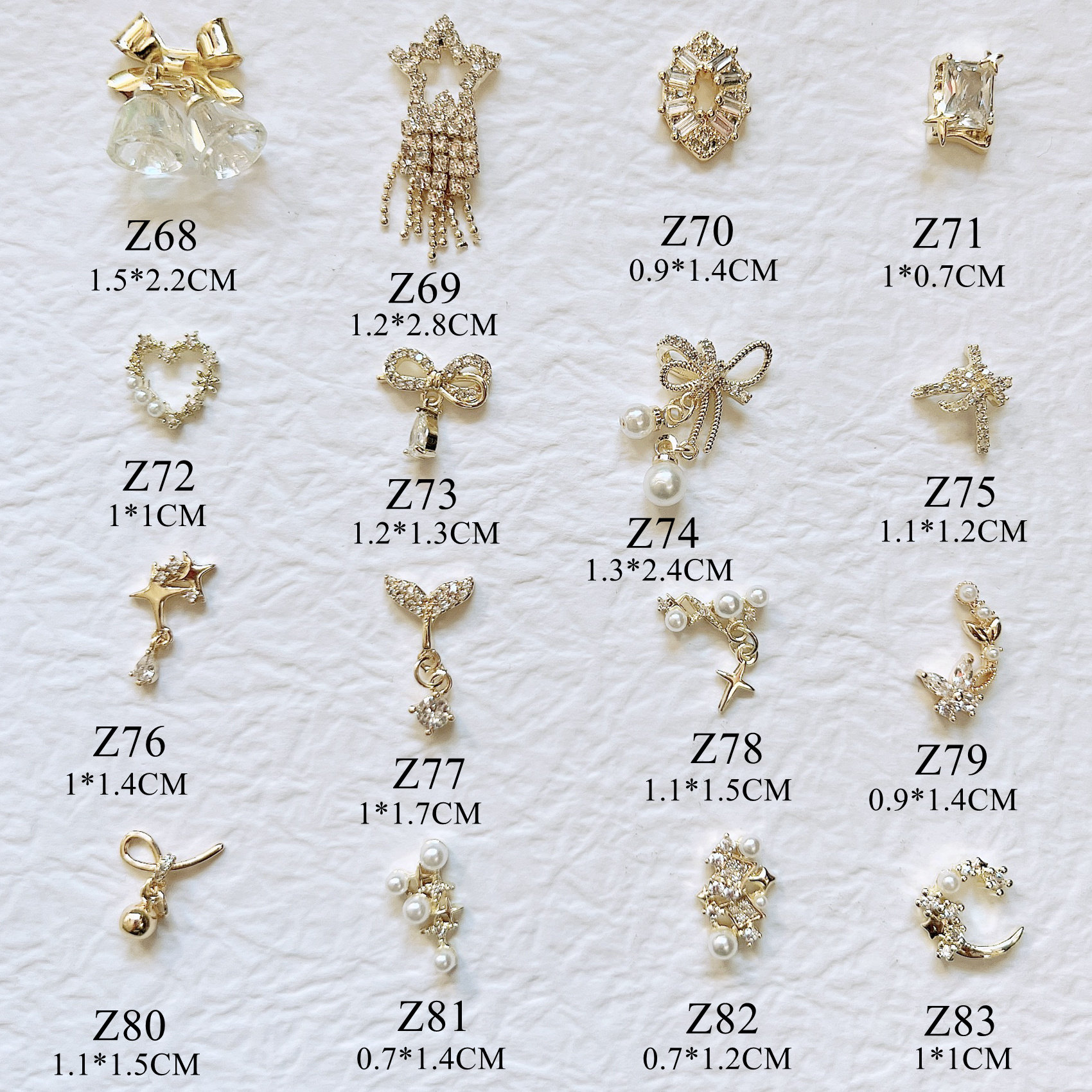 1 Stück Luxus Gold Zirkon Stein Verschiedene Formen Bogen Stern Mond Deco Metall Charms Nail Art Z68-83 von NailAngel2019