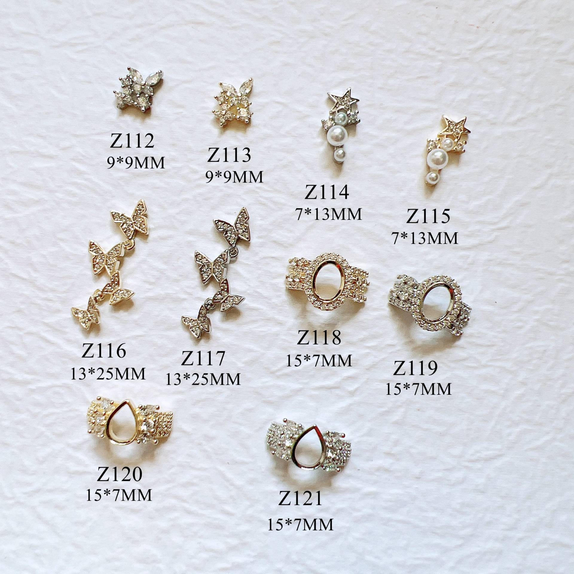 1Stk Luxus Gold Zirkon Stein Verschiedene Formen Metall Charms Deko Schmetterling Stern Nail Art Z112-121 von NailAngel2019