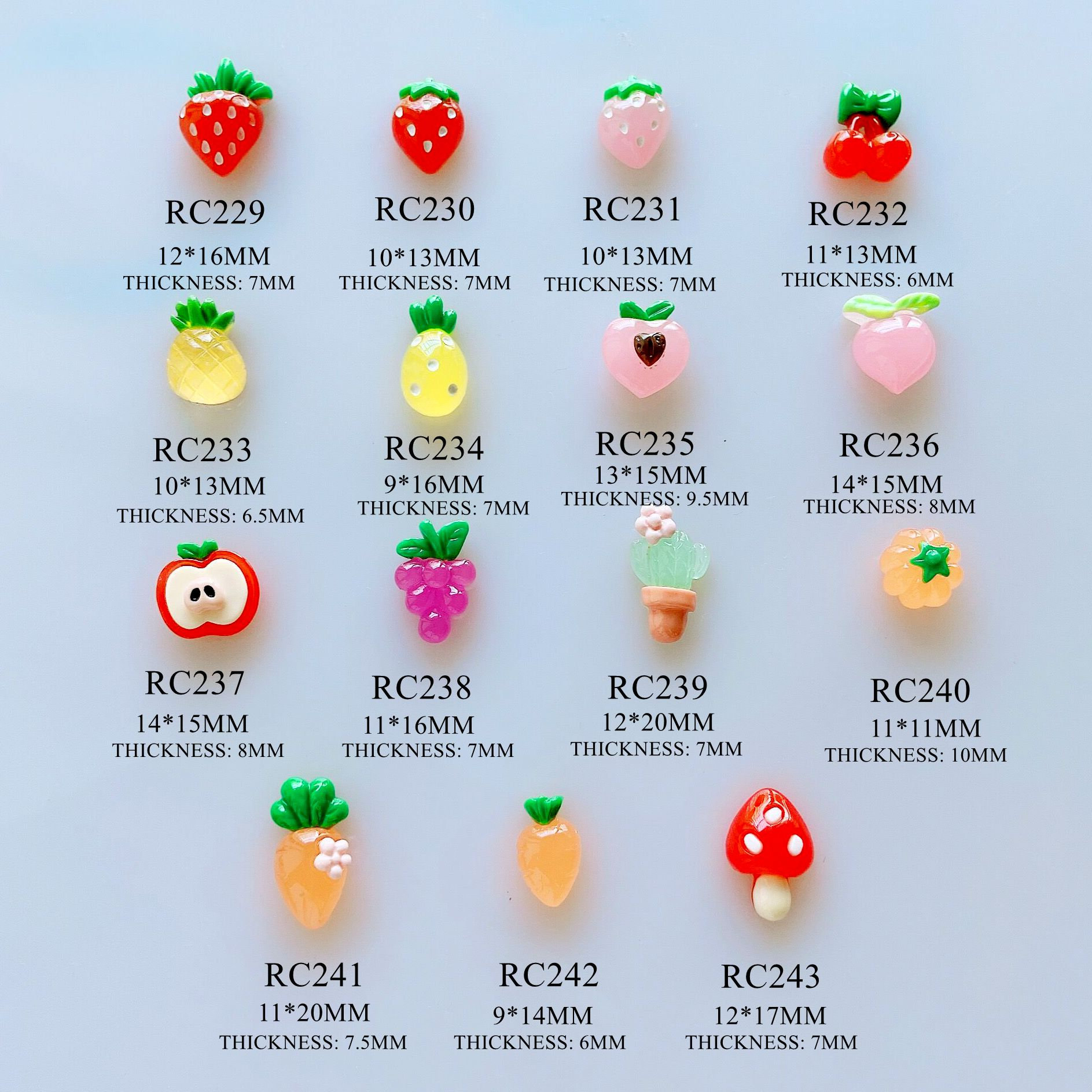 30 Stück/Tasche Cartoon Nail Art Big Size Obst Dekoration Erdbeer Pfirsich Ananas Apfel Deko Rc229-243 von NailAngel2019