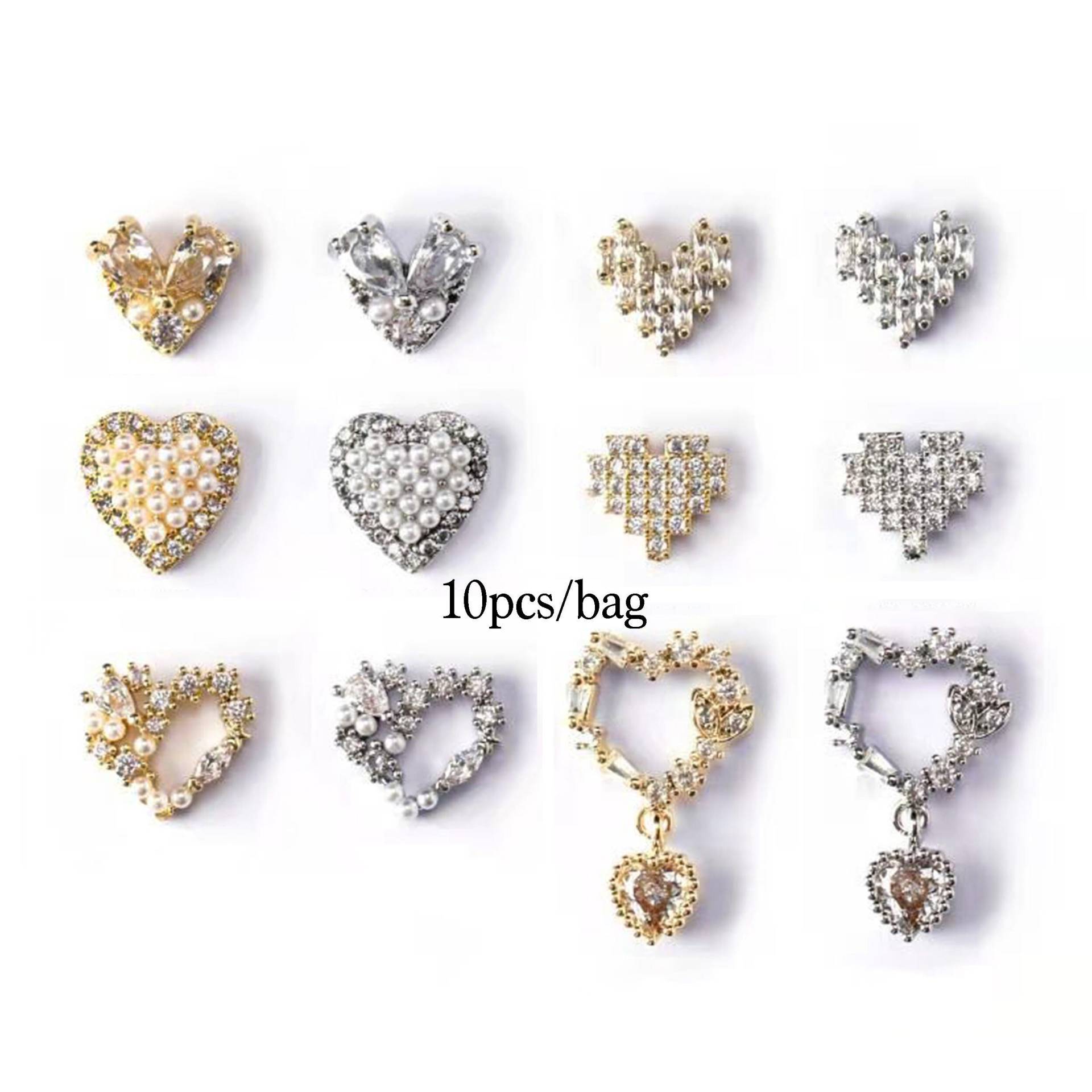 10 Stk Dazzling Diamonds Gem Pearl Hearts Nail Charms | Herz Kette Nagel von NailQueenNYC