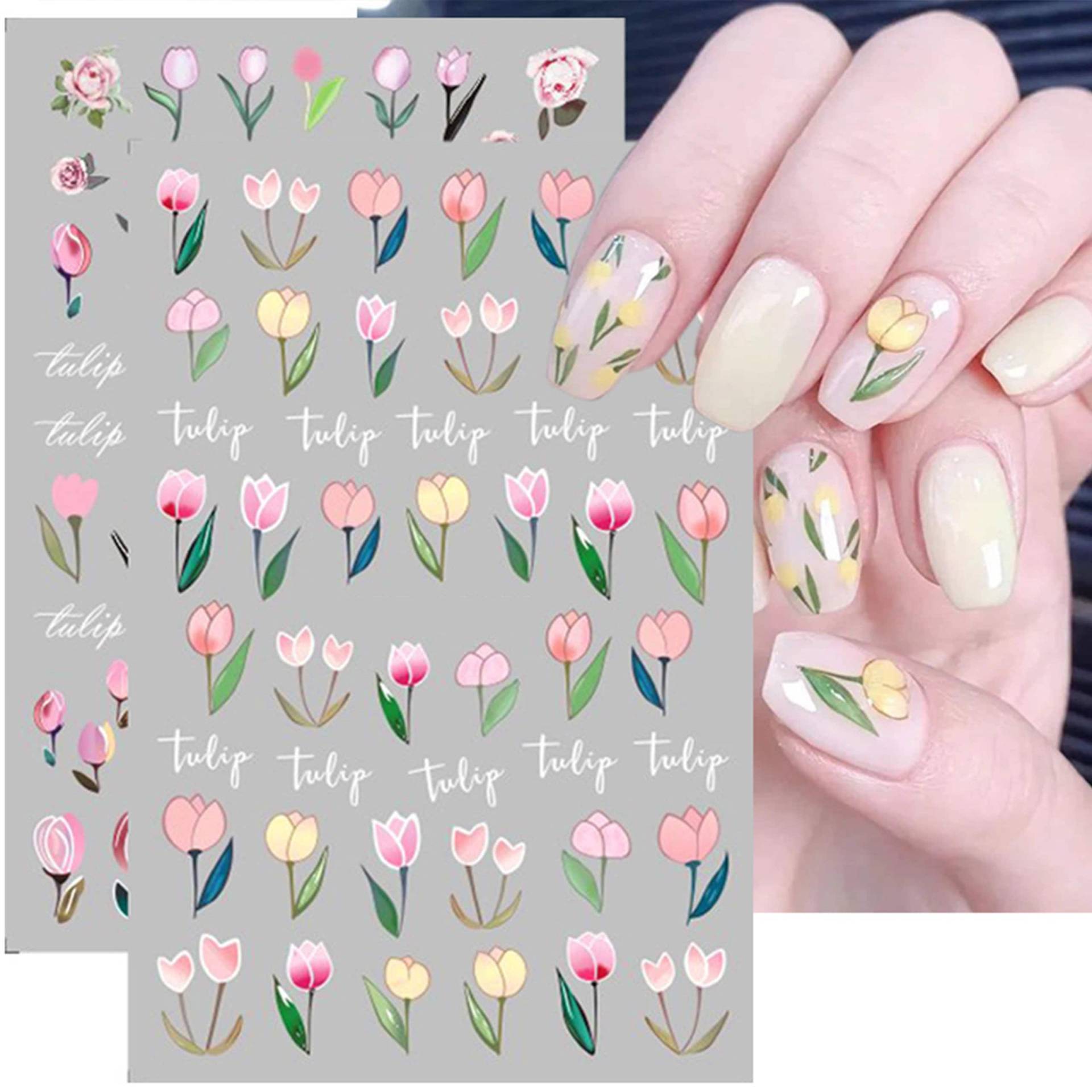 2 Blatt Große Tulpen Gelb Rosa Flieder Blumen Nail Art Sticker von NailQueenNYC