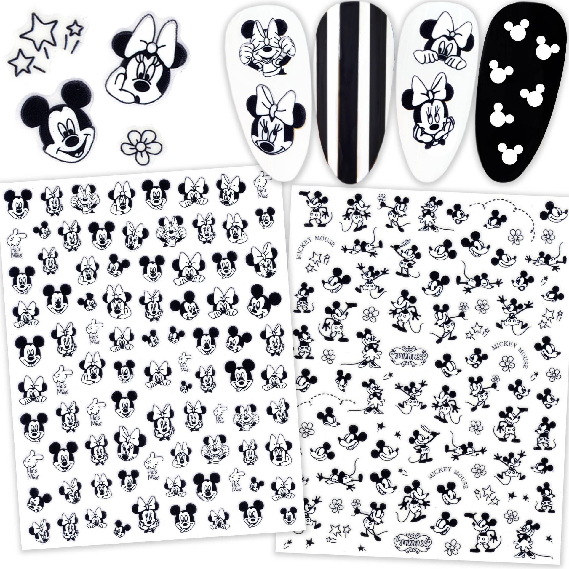 2 Bögen Black & White Mouse Nail Art Sticker von NailQueenNYC