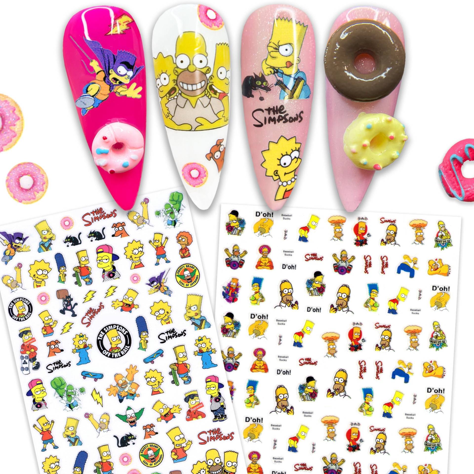 2 Bögen Lustige Animierte Familie Nail Art Aufkleber | W/Optional Add-On Pink Donut Schokolade Nagel Charms Cabochons von NailQueenNYC