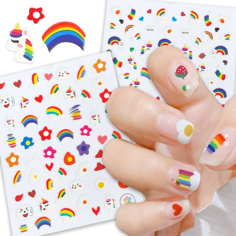 2 Bögen Pop Rainbow Nail Art Sticker von NailQueenNYC