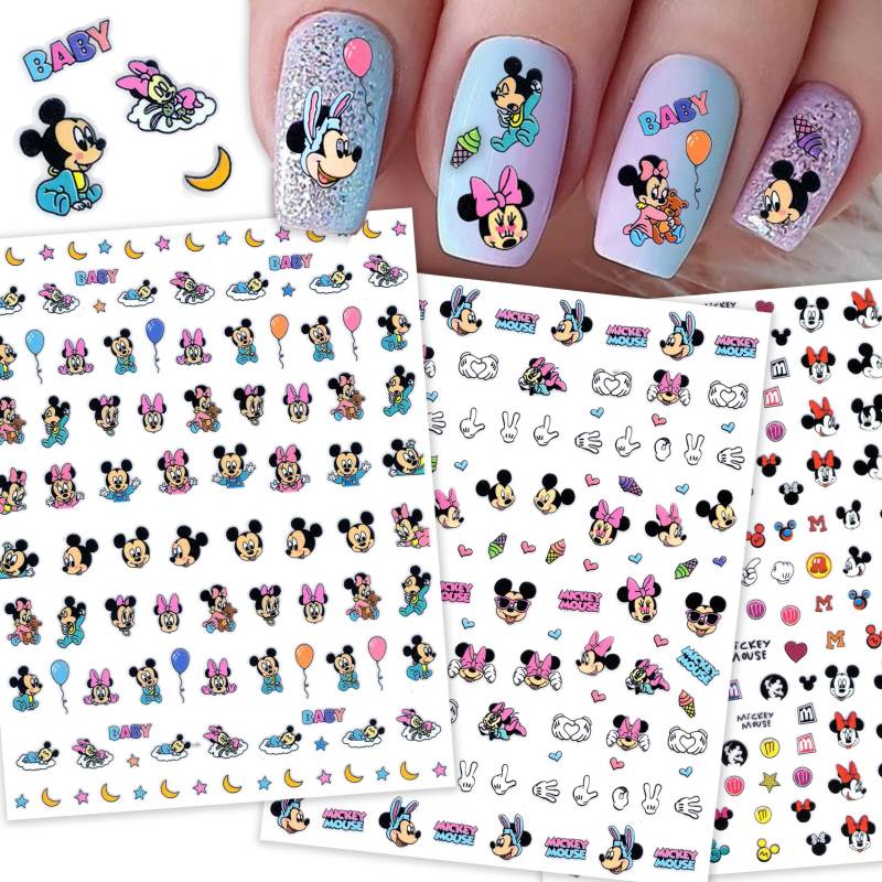 3 Blatt Baby Mickey Minnie Niedliche Nail Art Aufkleber | Party Gender Reveal Nails Selbstklebende Nagelabziehbilder von NailQueenNYC