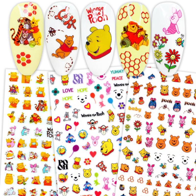 3 Blatt Honig Bär Nail Art Sticker | Selbstklebende Nagelabziehbilder von NailQueenNYC