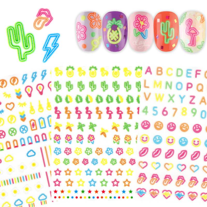 3 Bögen Neon Light Sign Nail Art Sticker von NailQueenNYC