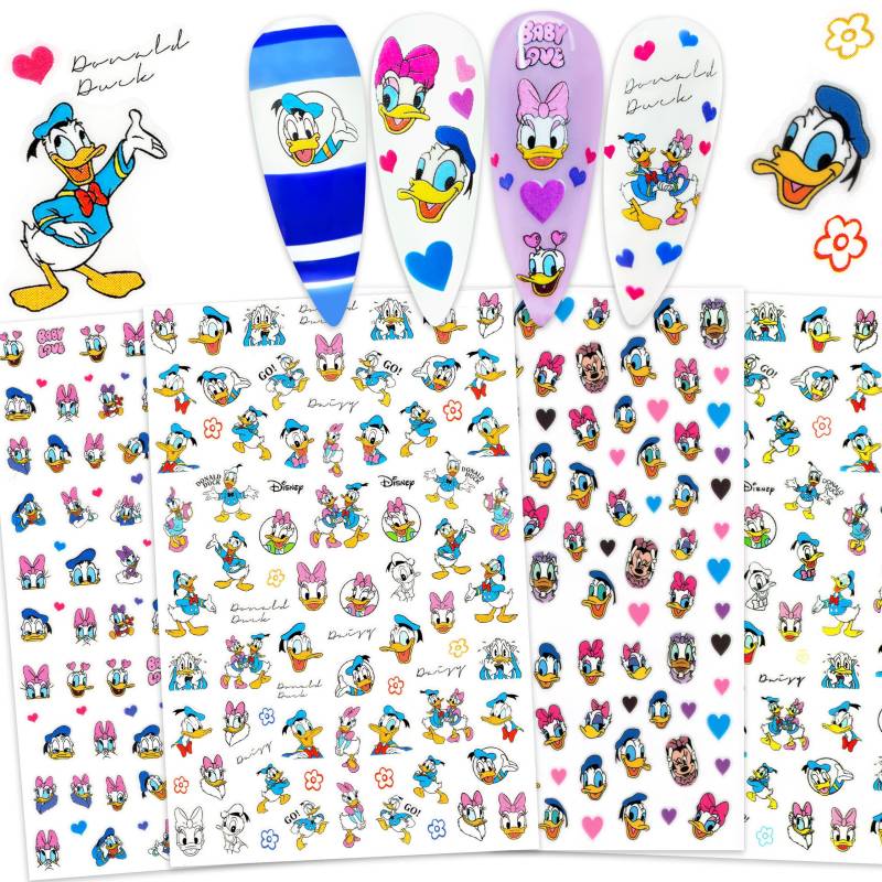 4 Blatt Donald & Daisy Duck Nagelsticker | Selbstklebende Nagelabziehbilder Nail Wraps von NailQueenNYC