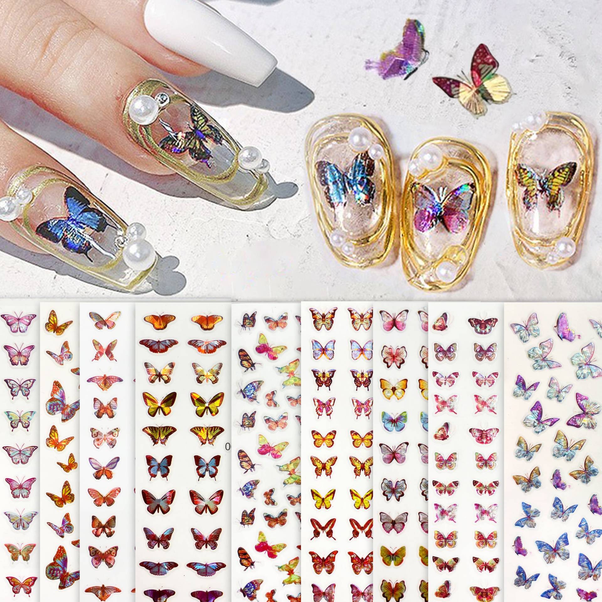 9 Blatt Laser Butterfly Nail Art Sticker von NailQueenNYC