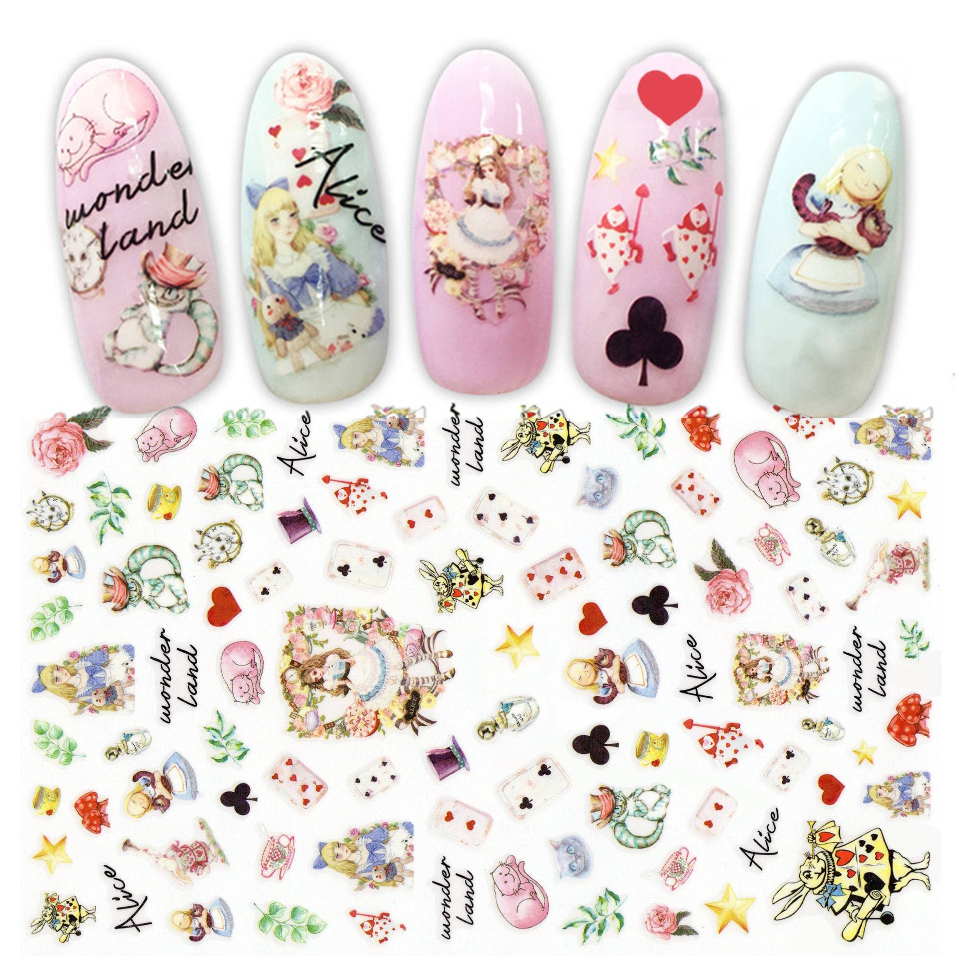 Alice Fantasy Wonderland Tea Party Nail Art Sticker | Alice's Adventure Handgezeichnete Aquarell Print Girl Decals Märchen Nägel von NailQueenNYC