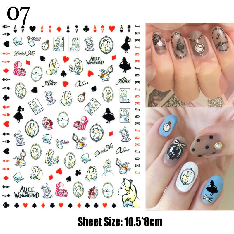 Alice in Sketch Nagelsticker #07 | Im Wunderland Grinsekatze "Drink Me" White Rabbit Spielkarten Story Nail Decals Selbstklebend von NailQueenNYC