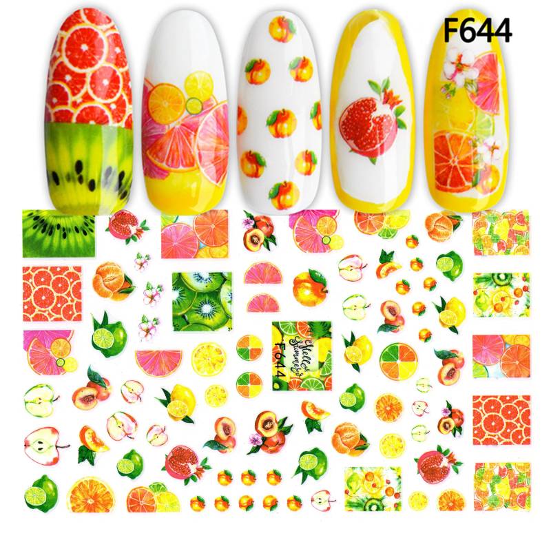 Bunte Summer Vibes Fruit Nail Sticker | Orange Peach Kiwi Apfel Grapefruit Nagel Decals Selbstklebende Wraps Nagelfolien von NailQueenNYC