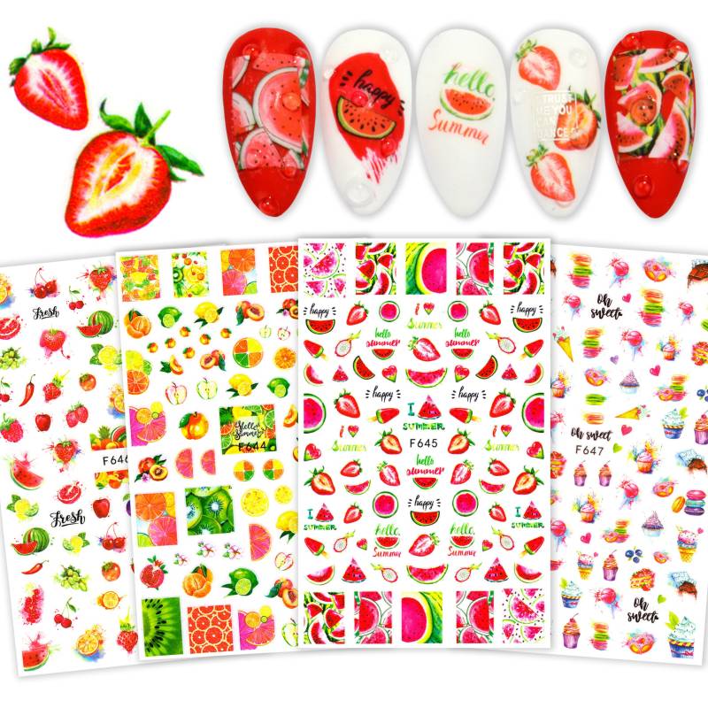 Erdbeere Wassermelone Frucht Nagel Aufkleber | Lemon Citrus Kiwi Drachenfrucht Abziehbilder Aquarell Kirsche Eis Dessert Nail Wraps von NailQueenNYC