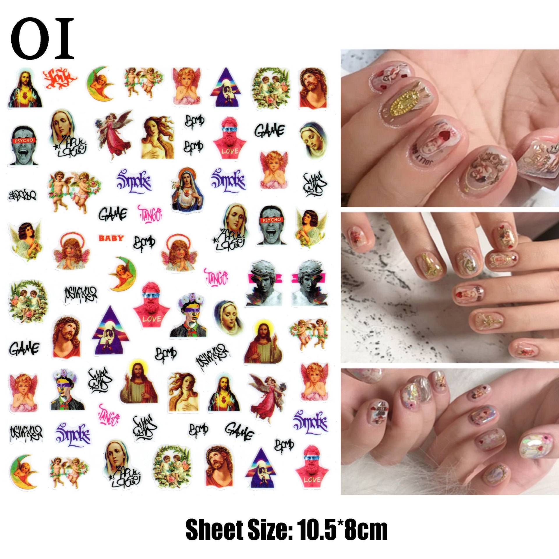 Klassisch Trifft Pop Art Nail Sticker #01 | Street Graffiti Clip Engel Cherub Saint Mary Jesus Religiöse Nägel Selbstklebende Nagelabziehbilder von NailQueenNYC