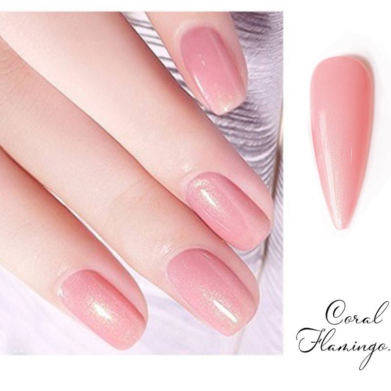 Koralle Flamingo Gel Nagellack 15Ml | Soak-Off Uv/Led Polish Semi-Sheer Pfirsich Pink Jelly Holografisch Mit Grün-Zu-Gold Farbe Sparkle E1-04 von NailQueenNYC