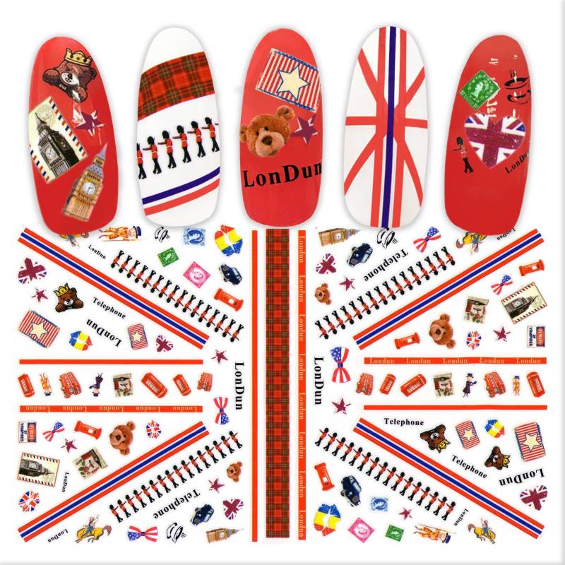 Reisen in England Nail Art Sticker | London Elements Selbstklebende Nagel Abziehbilder Uk Flagge Big Ben Telefonzelle von NailQueenNYC