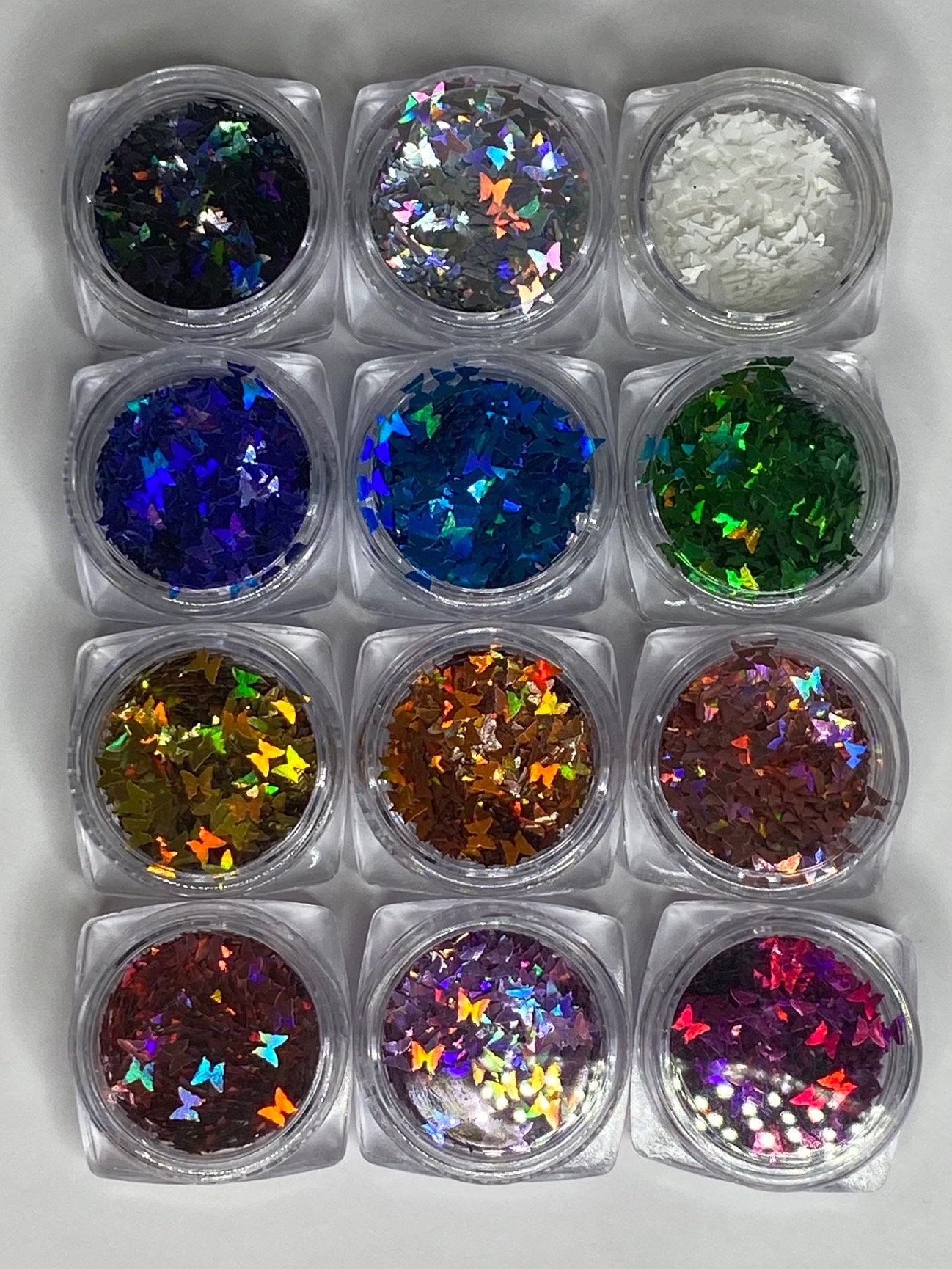 12 Packung Schmetterling Glitter Nail Flakes, Laser Pailletten, Regenbogen Schmetterlinge, Nagellack, Uv Gel/Harz Craft Pailletten von NailditbyTara